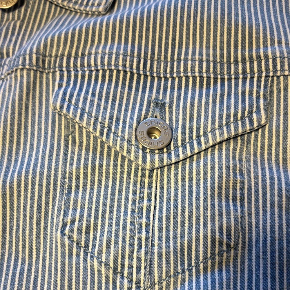 Chico's Blue and White Railroad Striped Denim Jacket - Picture 6 of 9